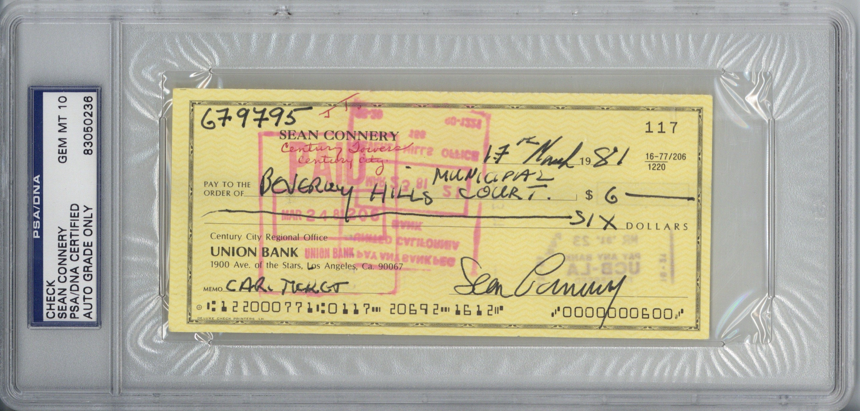 Lot Detail - Sean Connery Handwritten & Signed Bank Check - PSA/DNA ...