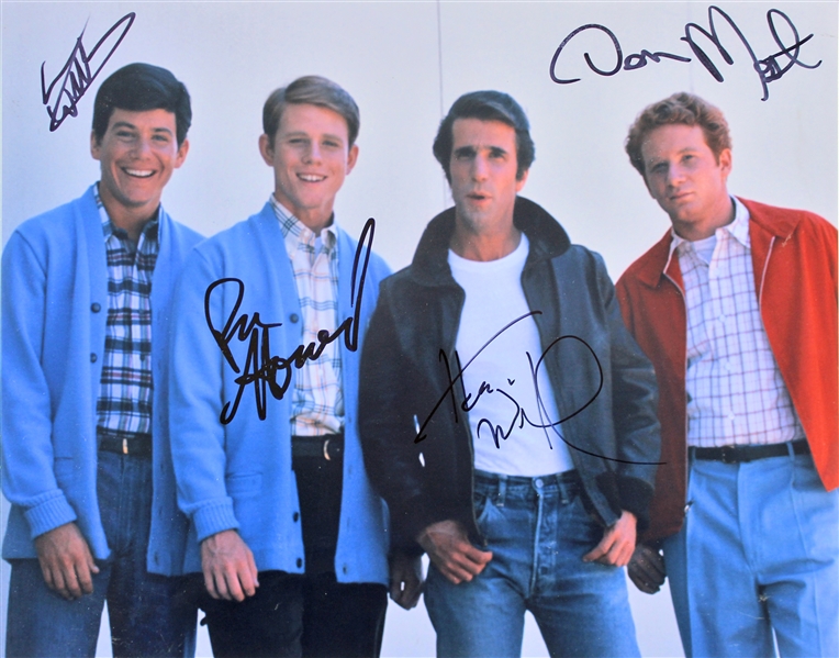 Happy Days Desirable Cast Signed 11" x 14" Color Photo with Howard, Winkler, Most & Williams (PSA/DNA)