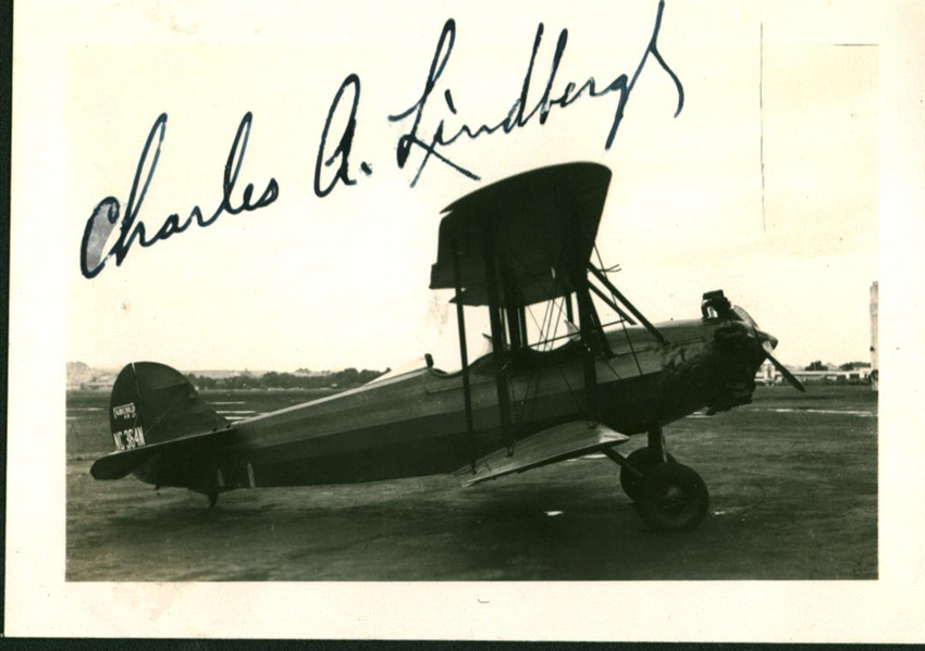 Charles Lindbergh Superbly Signed 2.5" x 3.5" Airplane Photograph (Beckett/BAS)