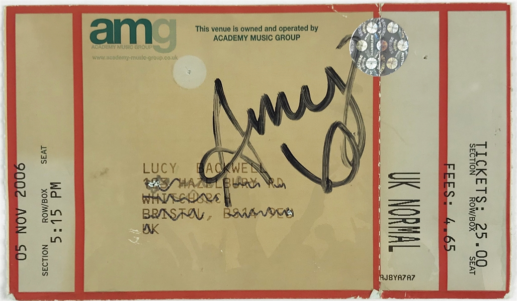 Amy Winehouse Signed Brixton O2 Academy Concert Ticket Receipt (2006)(Beckett/BAS Guaranteed)