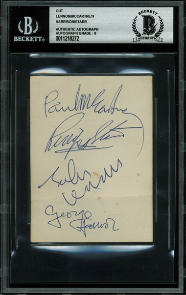 The Beatles Superb Signed 3" x 4" Album Page w/ McCartney, Lennon, Harrison & Starr - Beckett/BAS Graded MINT 9!