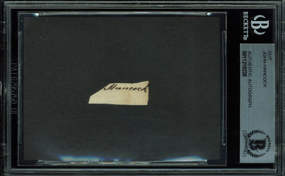 John Hancock Signed .5" x 1" Document Clipping (Beckett/BAS Encapsulated)
