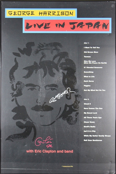 George Harrison & Eric Clapton ULTRA-RARE Dual-Signed "Live in Japan" Promotional Poster (JSA)
