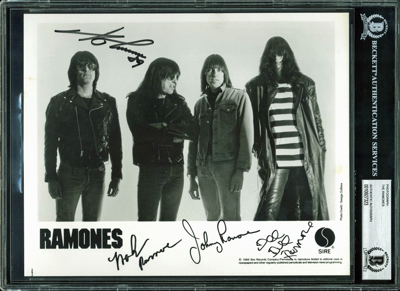 The Ramones Group Signed 8" x 10" Promotional Photo (4 Sigs)(BAS/Beckett Encapsulated)
