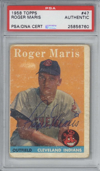 Roger Maris Signed 1958 Topps Rookie Card (PSA/DNA Encapsulated)