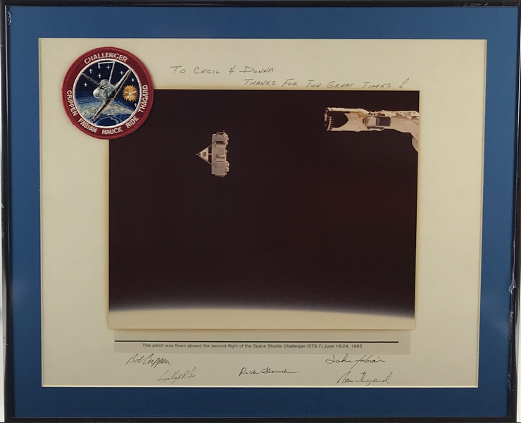 Challenger: STS-7 Crew Signed 16" x 20" Photograph w/ Flown Flight Patch! (Beckett/BAS Guaranteed)