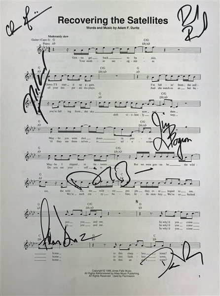 Counting Crows Group Signed "Recovering the Satellites" 9" x 12" Music Sheet (Beckett/BAS Guaranteed)