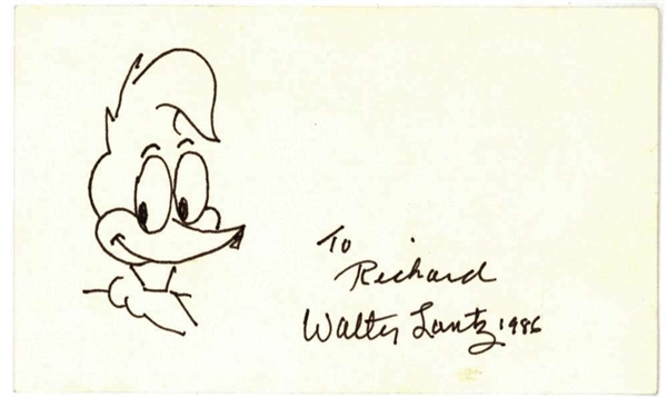 Walter Lantz Signed & Hand Drawn Woody the Woodpecker Sketch! (Beckett/BAS)
