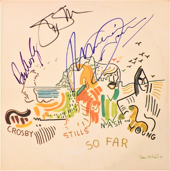 Crosby, Stills, Nash & Young Complete Signed "So Far…" Record Album Cover (Beckett/BAS Guaranteed)