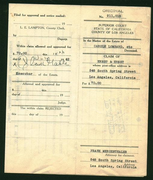 Clark Gable Signed 8.5" x 7" Estate Document (PSA/DNA)