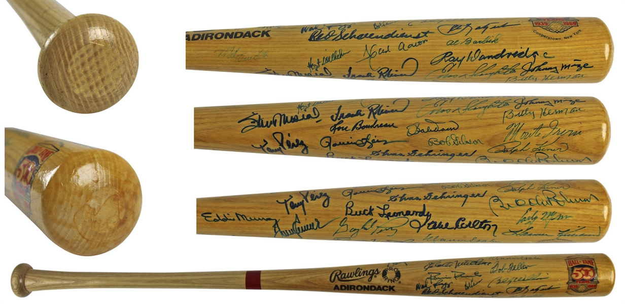 HOF Legends Multi-Signed 50th Anniversary Baseball Bat w/ Aaron, Musial & Others (36 Sigs)! (JSA)