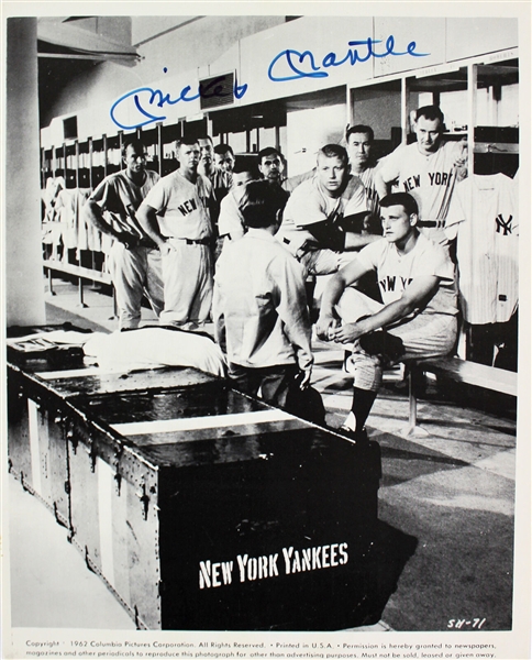 Mickey Mantle Signed 8" x 10" B&W Yankees Locker Room Photograph (JSA)