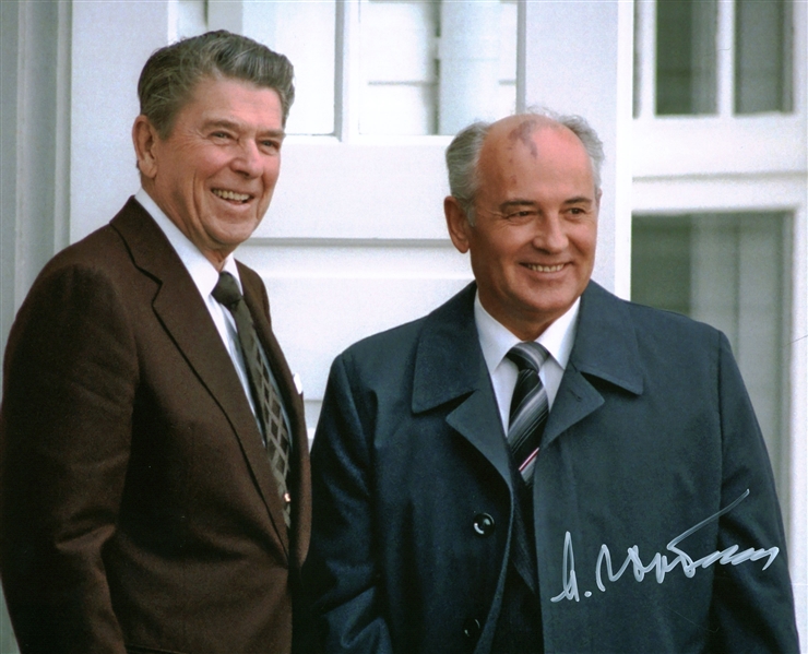 Mikhail Gorbachev Signed 8" x 10" Color Photograph w/ Ronald Reagan! (Beckett/BAS Guaranteed)