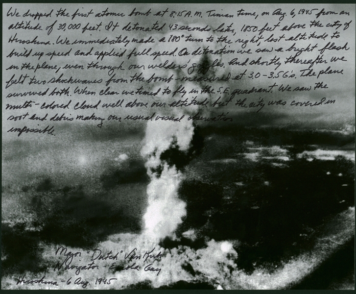 Theodore "Dutch" Van Kirk Signed & Inscribed 8" x 10" WWII Atomic Bomb Photograph (Beckett/BAS)