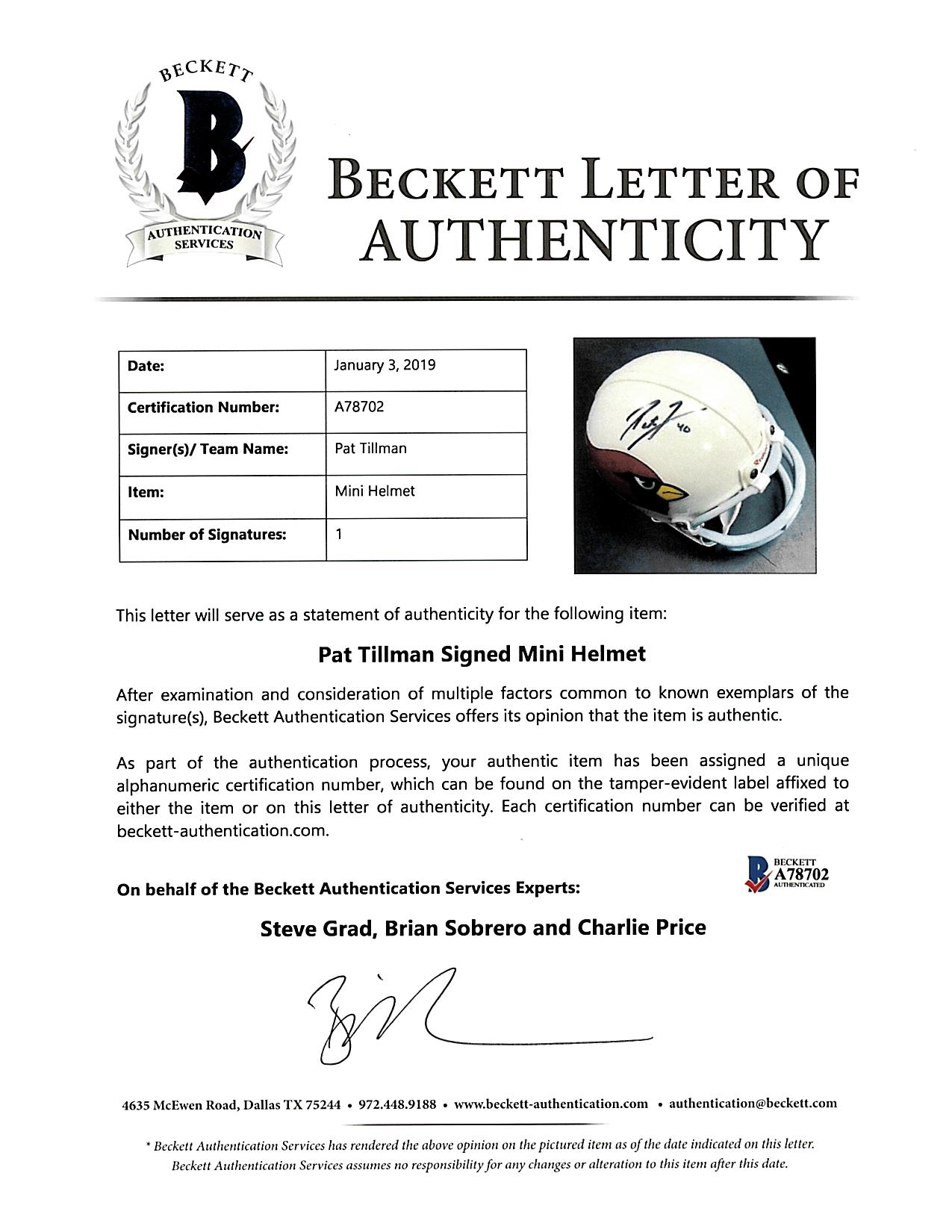 Pat Tillman Signed Arizona Cardinals Jersey - Beckett LOA on