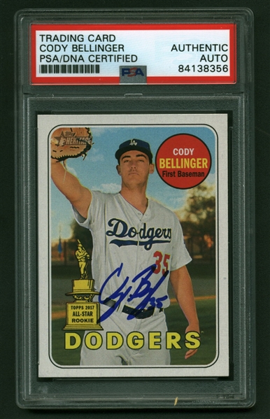 2019 Dodgers Lot of Five (5) Signed Topps Heritage Cards w/ Bellinger, Seager & Others (PSA/DNA)