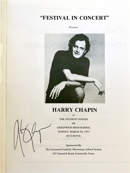 Harry Chapin Signed 1977 Performance Program with Original Ticket Stub (PSA/DNA)