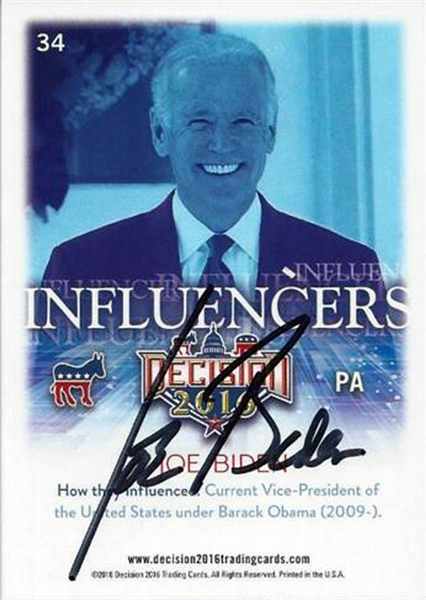 Joe Biden Signed 2016 Decision Influencers Signed Trading Card (Beckett/BAS)