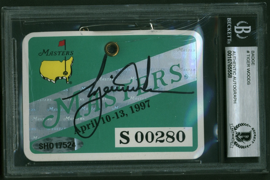 Tiger Woods Signed 1997 Masters Badge (Masters Win) - Beckett/BAS Graded MINT 9!