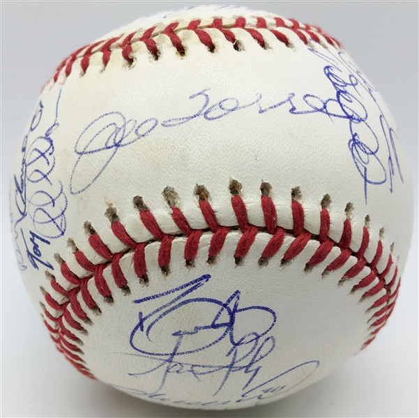 2000 New York Yankees (WS Champs) Team Signed OML Baseball w/ Jeter & Rivera! (JSA)