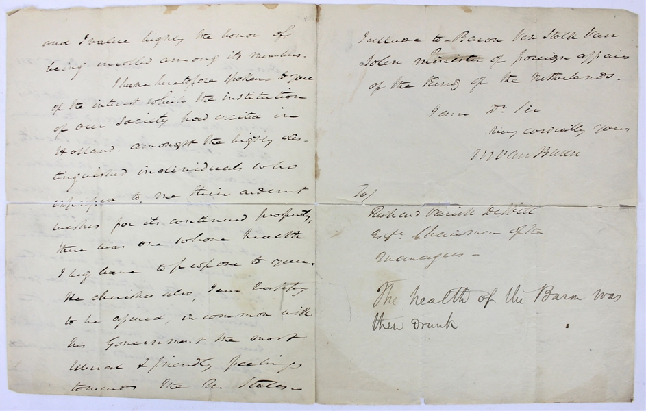 Martin Van Buren Handwritten & Signed 1833 Letter (Beckett/BAS)