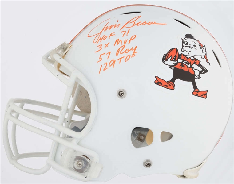 Jim Brown Signed & Stat Inscribed PROLINE Full Sized Cleveland Browns Helmet (SGC)