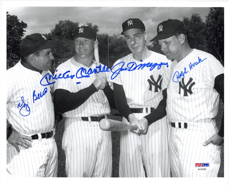 1951 WS Champion Yankees: Mantle, DiMaggio, Berra & Houk Signed 8" x 10" B&W Photo PSA/DNA GEM MINT 10!