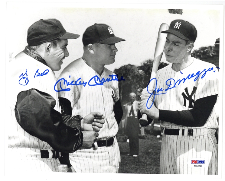 Yankees Greats Multi-Signed 8" x 10" Photograph w/ Mantle, DiMaggio & Berra (PSA/DNA)