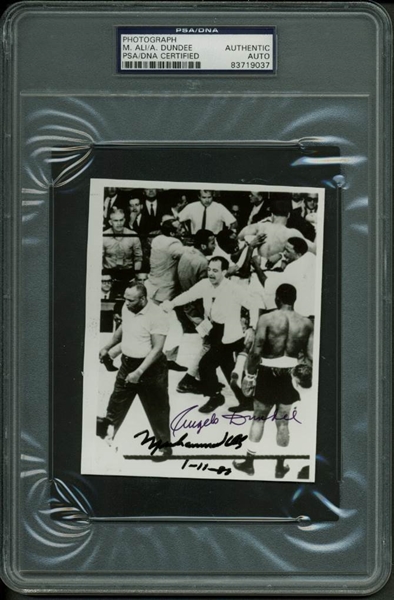 Muhammad Ali & Angelo Dundee Rare Dual Signed 3" x 5" In Ring Photo (PSA/DNA Encapsulated)