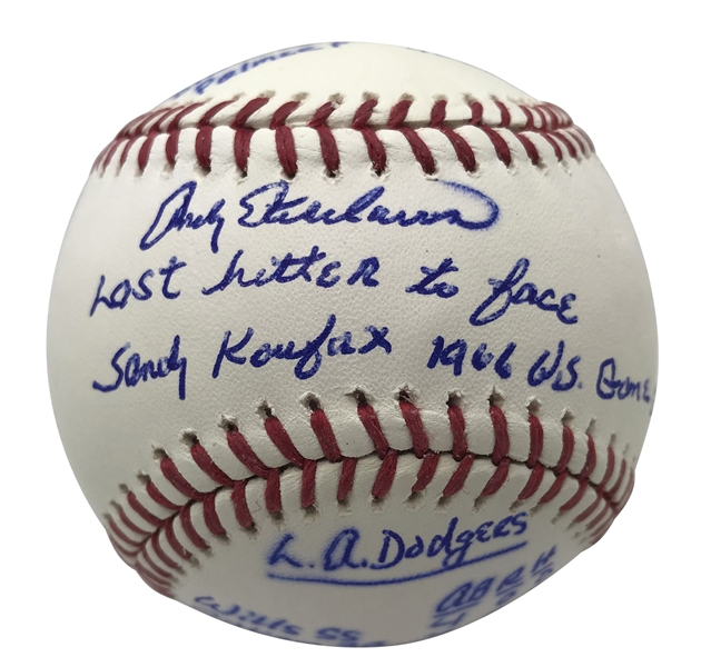 Andy Etchebarren Signed & Inscribed OML Story Ball - Last Hitter to Ever Face Koufax! (Beckett/BAS)