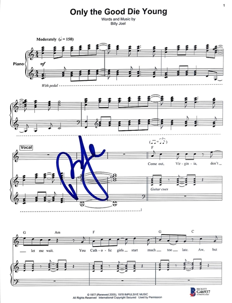 Billy Joel Signed "Only the Good Die Young" Sheet Music (Beckett/BAS)