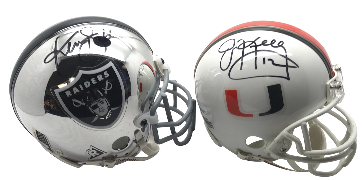 QB Greats Lot of Two (2) Signed Mini Helmets w/ Stabler & Kelly (JSA)
