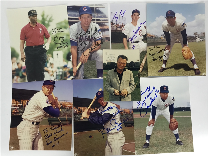 Lot of Eleven (11) Cubs Signed Images w/ Caray, Banks, Santo & Others! 