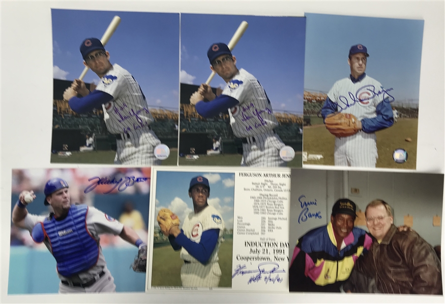 Chicago Cubs Greats Lot of Six (6) Signed 8" x 10" Photographs w/ Banks, Young & Others