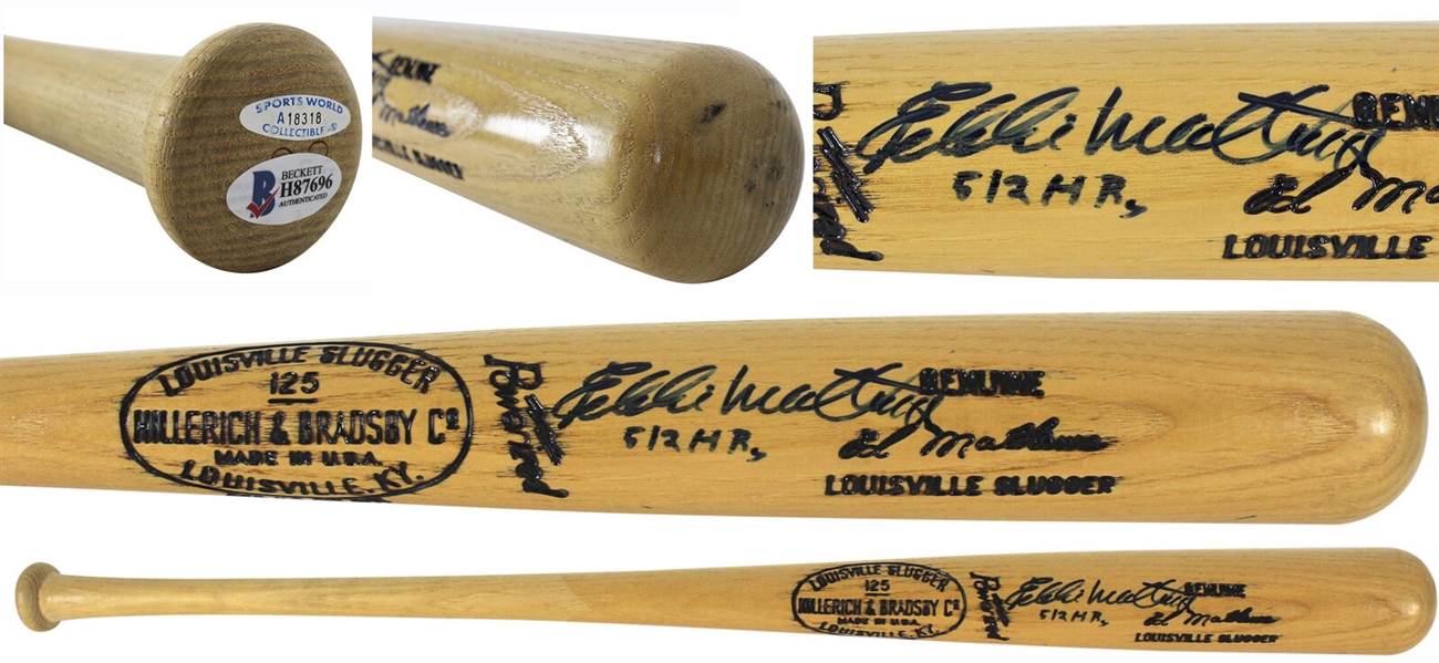 Eddie Mathews Signed & Inscribed Hillerich & Bradsby Baseball Bat (Beckett/BAS)