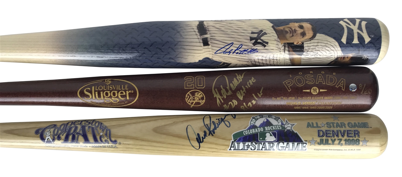 Yankees Greats Lot of Three (3) Signed Baseball Bats w/ Pettitte, Rodriguez & Posada! (MLB & JSA)
