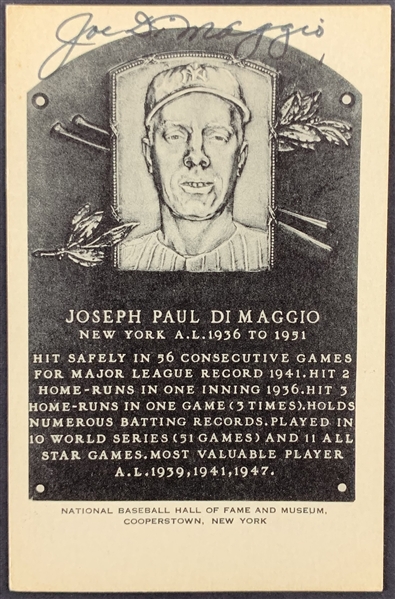 Joe DiMaggio Signed Vintage Artvue Hall of Fame Postcard (Beckett/BAS)