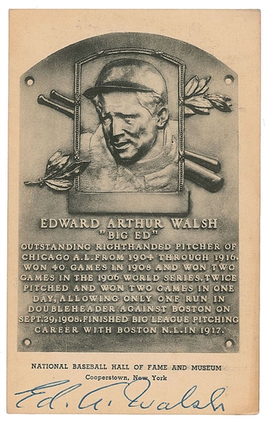 Ed Walsh Rare Signed Hall of Fame Plaque Card (Beckett/BAS)