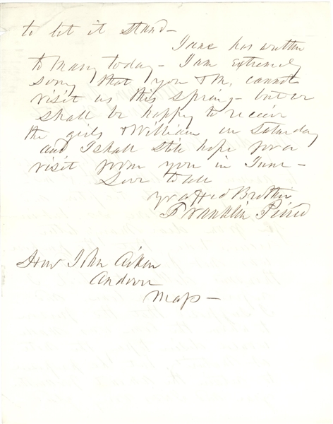 Franklin Pierce Signed 1856 Handwritten Letter (Beckett/BAS)