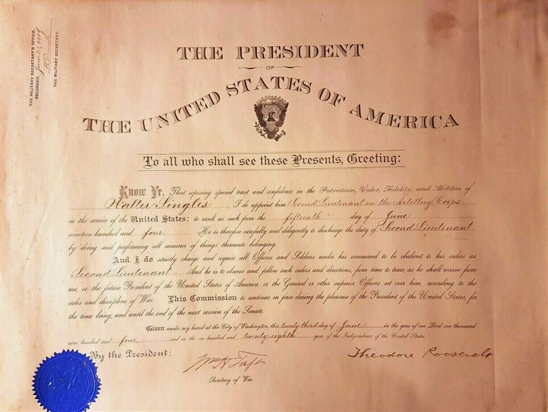 President Theodore Roosevelt & William H. Taft Dual Signed 1904 Document (Beckett/BAS)