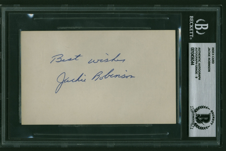 Jackie Robinson Near-Mint Signed 3" x 5" Index Card (Beckett/BAS Encapsulated MINT 9)