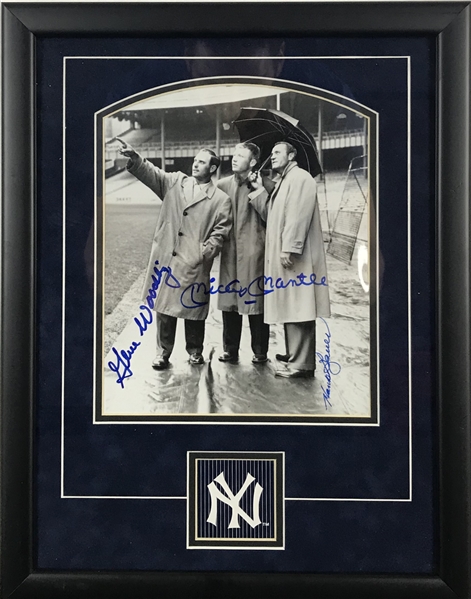 Mickey Mantle, Gene Woodling & Hank Bauer Multi-Signed 8" x 10" Framed Photograph (PSA/DNA)