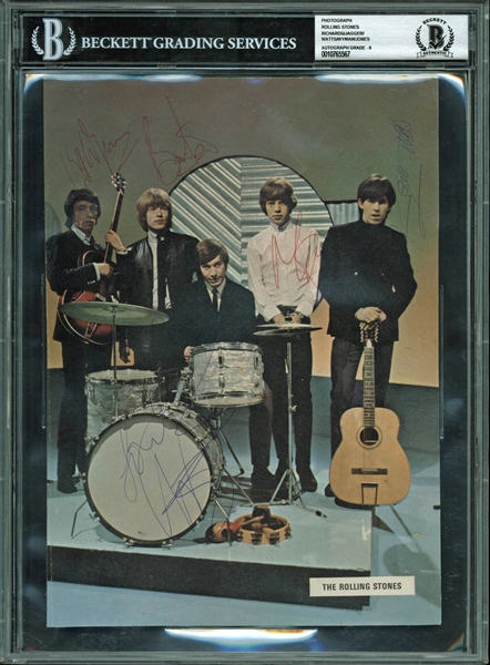 The Rolling Stones Vintage Signed 8" x 10" Color Magazine Photograph w/ Brian Jones! (Beckett/BAS Graded MINT 9)