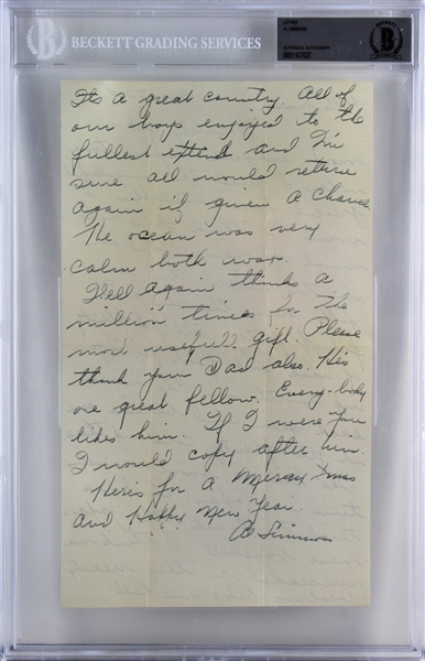 Al Simmons Rare Handwritten & Signed Letter with GREAT Baseball Content (Beckett/BAS Encapsulated)