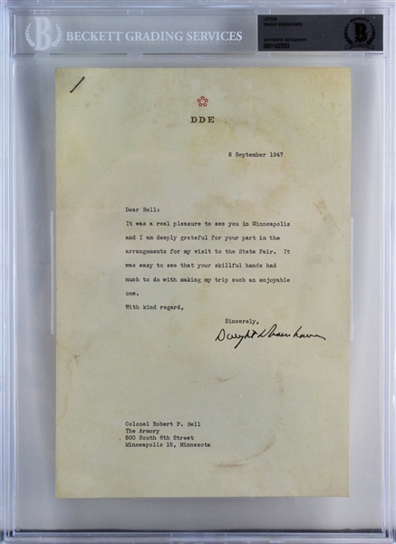 President Dwight D. Eisenhower Signed Typed Letter (Beckett/BAS Encapsulated)