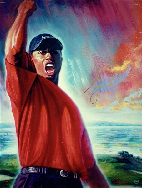 Tiger Woods Signed 30" x 40" Fine Art Serigraph: Tiger Roars (Rare Artist Proof!)(UDA)