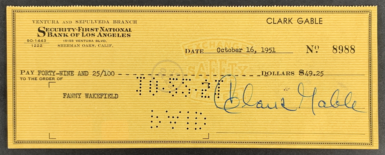 Clark Gable Superb Signed Bank Check (PSA/DNA)