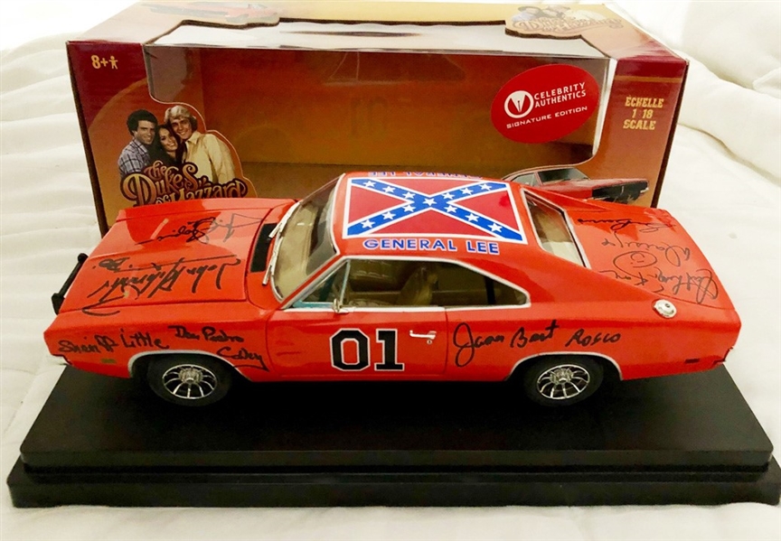 The Dukes of Hazzard Cast Signed 1:18 Scale Model General Lee Car w/ 8 Signatures (Beckett/BAS)