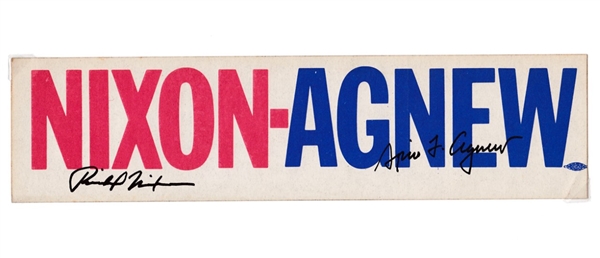 President Richard Nixon & Vice President Spiro Agnew Dual-Signed Campaign Bumper Sticker (Beckett/BAS)