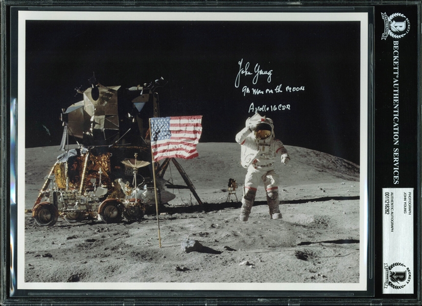 Astronaut John Young Signed 8" x 10" Photograph on the Moon (BAS/Beckett Encapsulated)